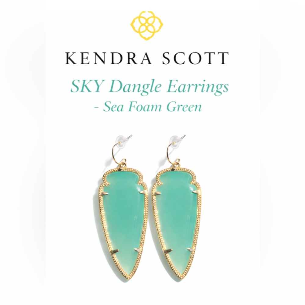 Kendra Scott SKY Dangle Earrings, Sea Foam Green & Gold. Previously used.